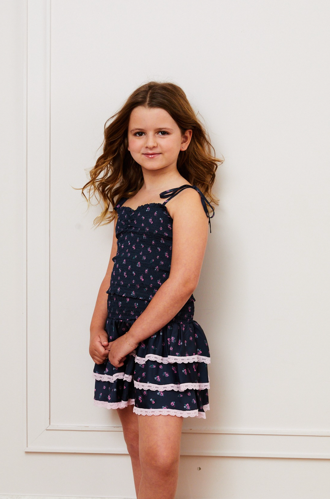 Theme Satin Black Rose Mini Skirt