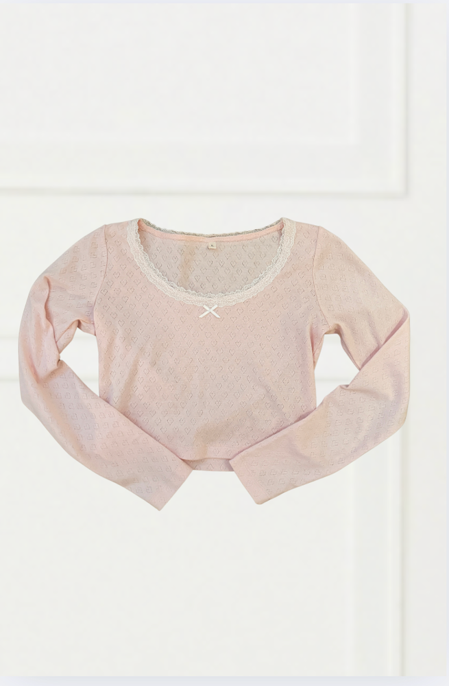 Theme Pink Heart Pointelle Long Sleeve