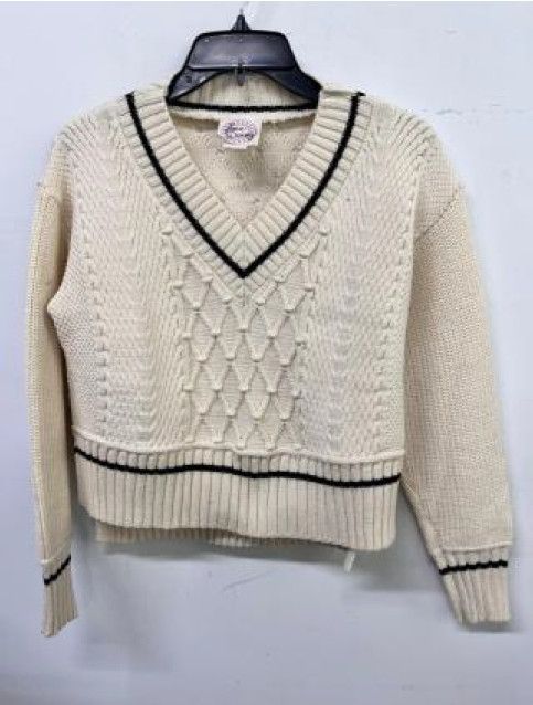 Cream & Black V-Neck Cable Sweater