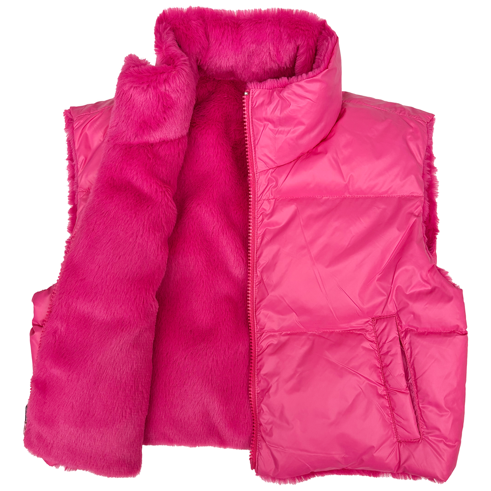 Hot Pink Reversible Fur & Nylon Crop Vest
