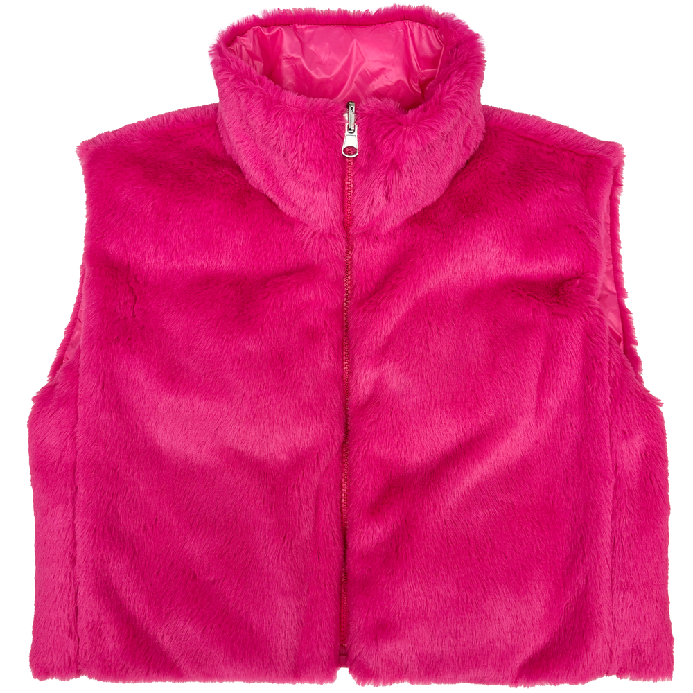 Hot Pink Reversible Fur & Nylon Crop Vest