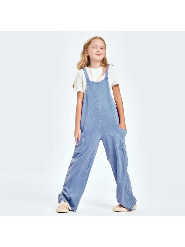 Mineral Wash Wide Leg Overalls