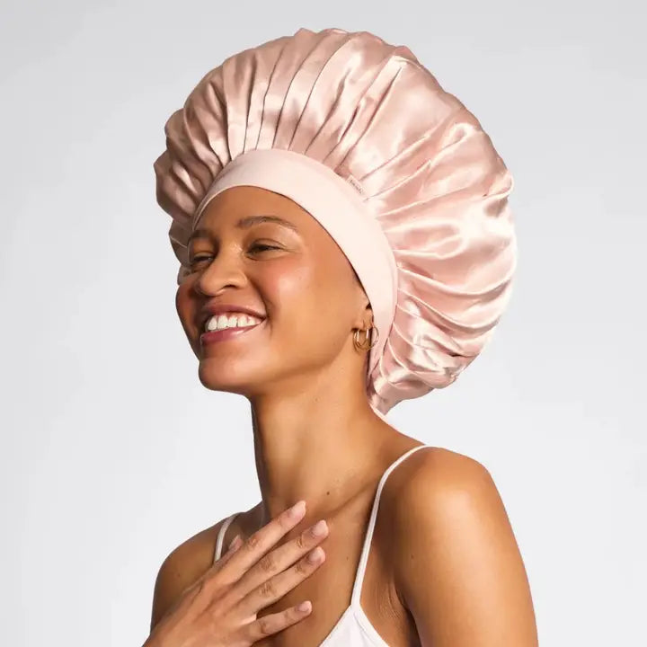 Oversize Adjustable Blush Satin Bonnet