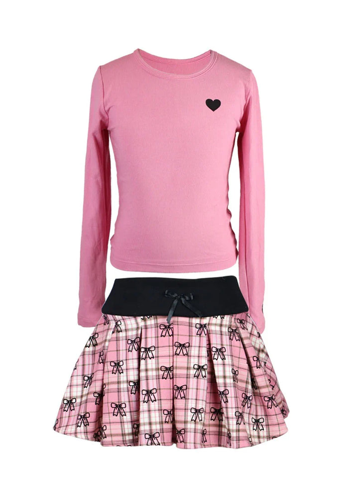 FBZ Pink Waffle Knit Heart Long Sleeve