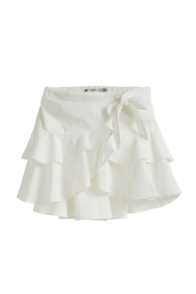 Tractr White Ruffled Tier Self Tie Skort