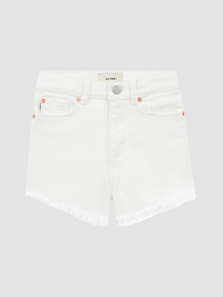 DL Lucy White Hi Rise Frayed Jean Shorts
