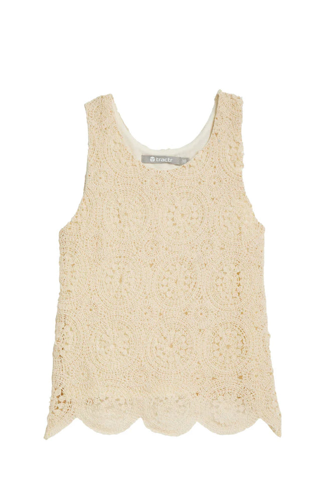Tractr Cream Circular Medallion Crochet Tank