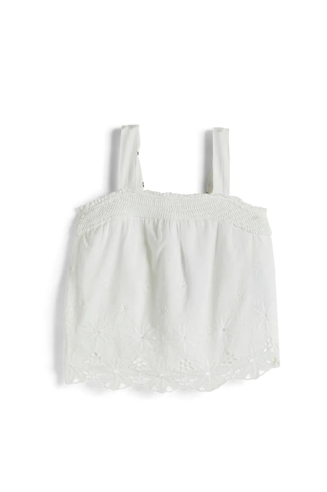 Tractr White Smocking Floral Eyelet Tank Top