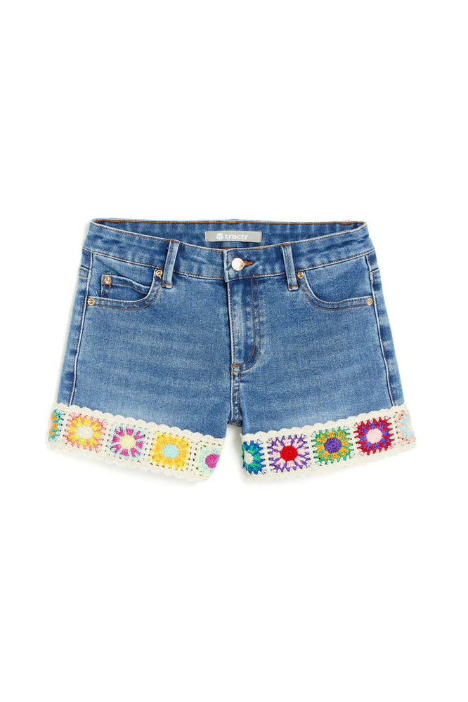 Tractr Crochet Denim Shorts