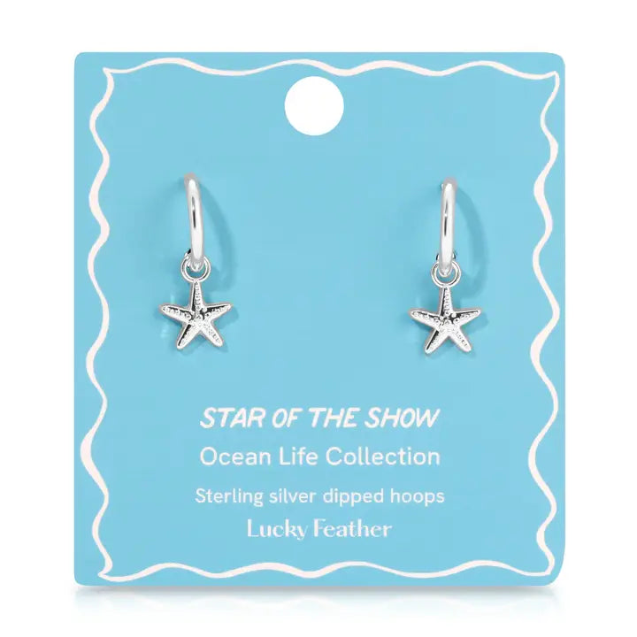 Lucky Feather Drop Hoop Earrings