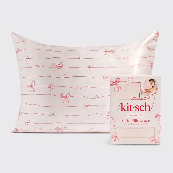 Satin Pink Stripe Bows Satin Pillowcase