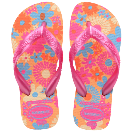 Girls Peach Flores Flip Flops
