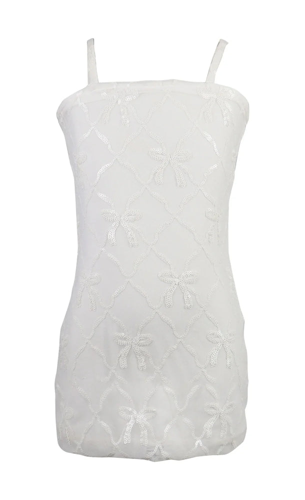White Bow Sequin Bodycon Dress