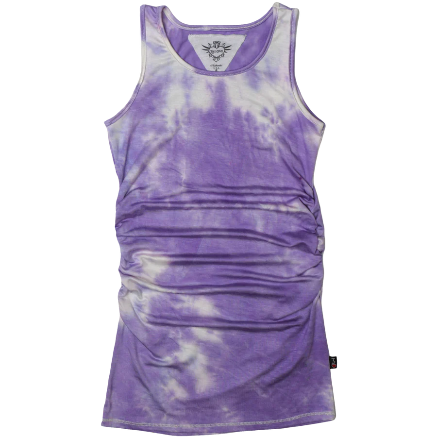 Lavender Tie-Dye Rouched Side Tank Dress