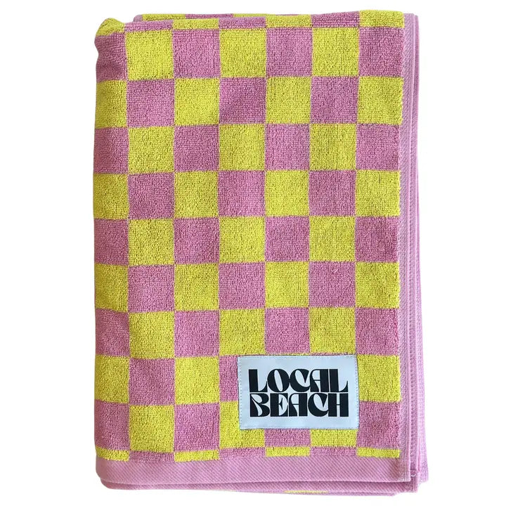 Pink/Citron Plush Beach Towel