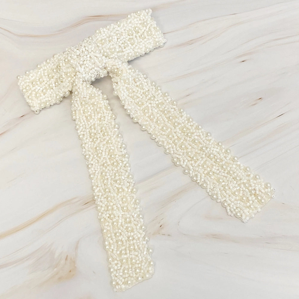 Ivory Beads Work Pretty Bow Hair Clip