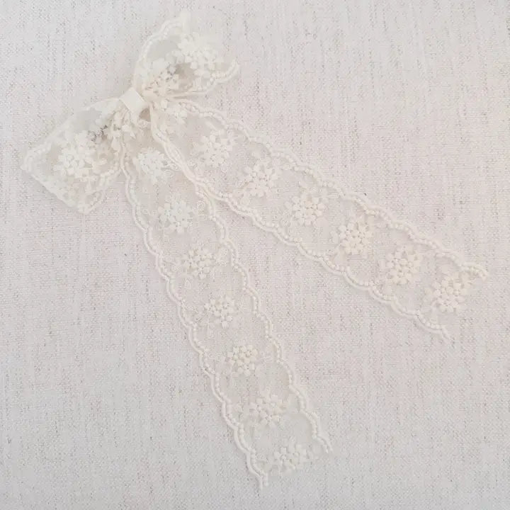 French Lace Sheer Bow Hair Clip Ivory