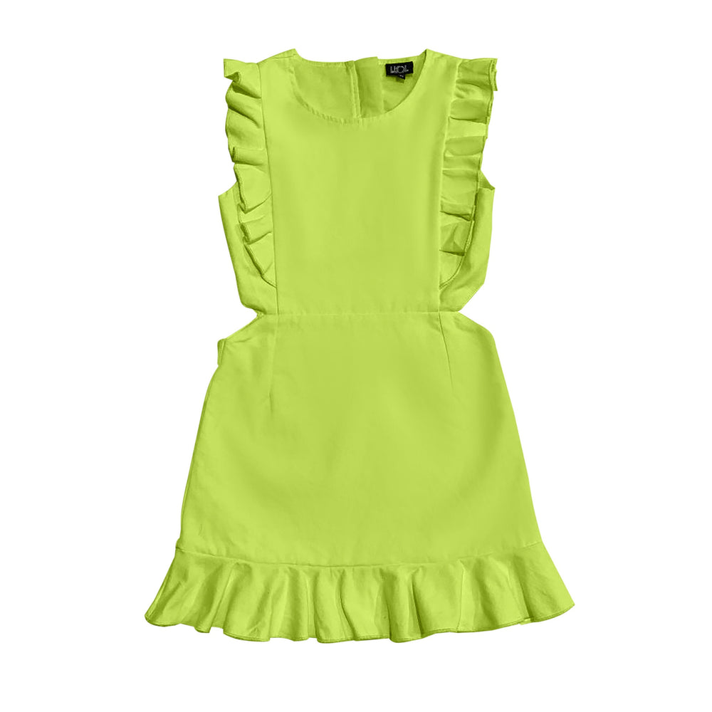 Neon Yellow Ruffle Cut Out Open Back Dress