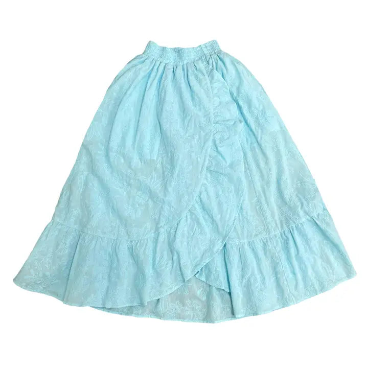 Turquoise Long Smocked Ruffle Skirt