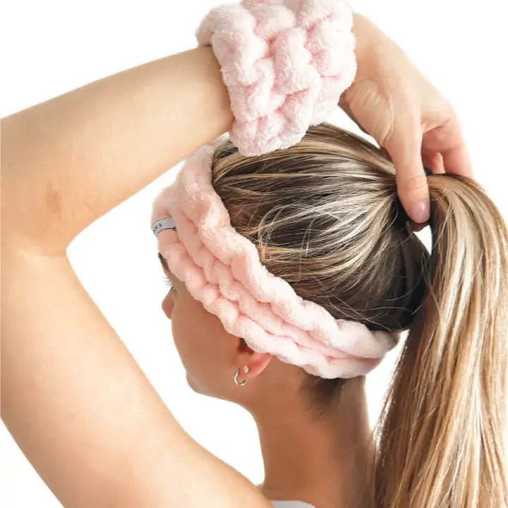 Pink Skincare Headband and Wristband Set