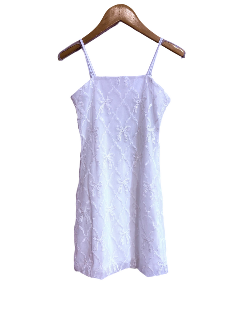 White Bow Sequin Bodycon Dress
