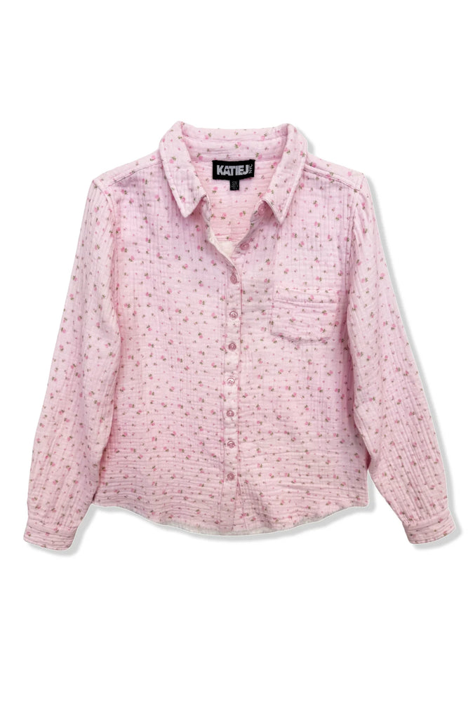 Eliza Pink Rose Gauze Buttondown