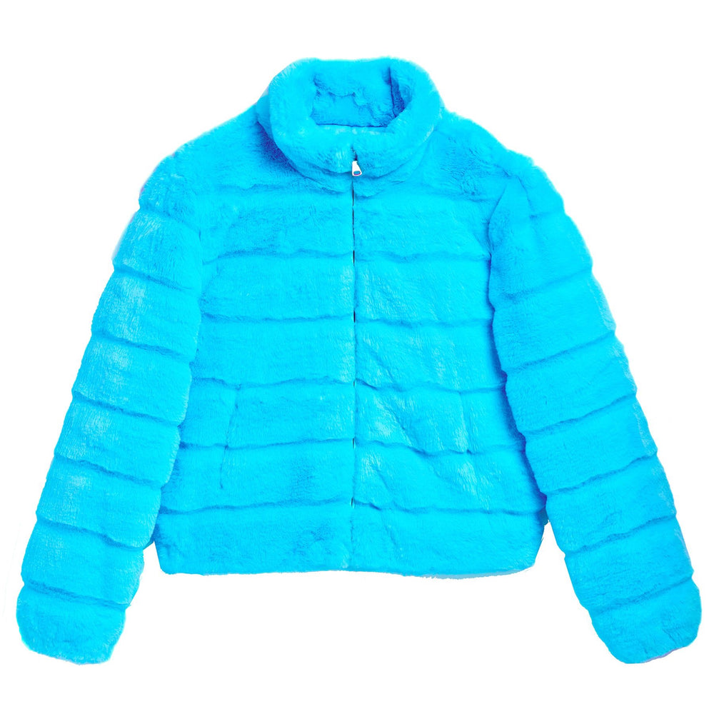 Tractr Aqua Blue Faux Fur Puffer Jacket