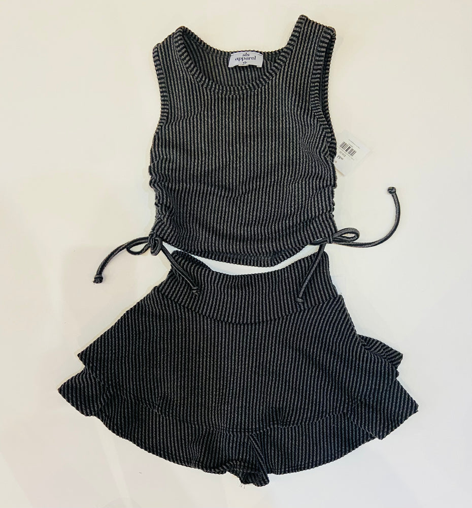 Charcoal Wave Ribbed Side Tie Tank