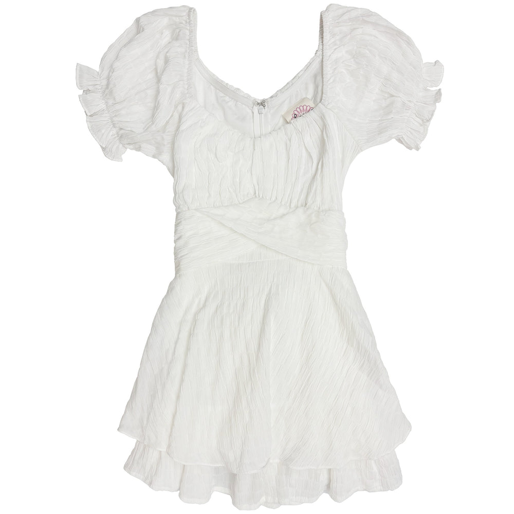 White Textured Ruffle Mini Dress