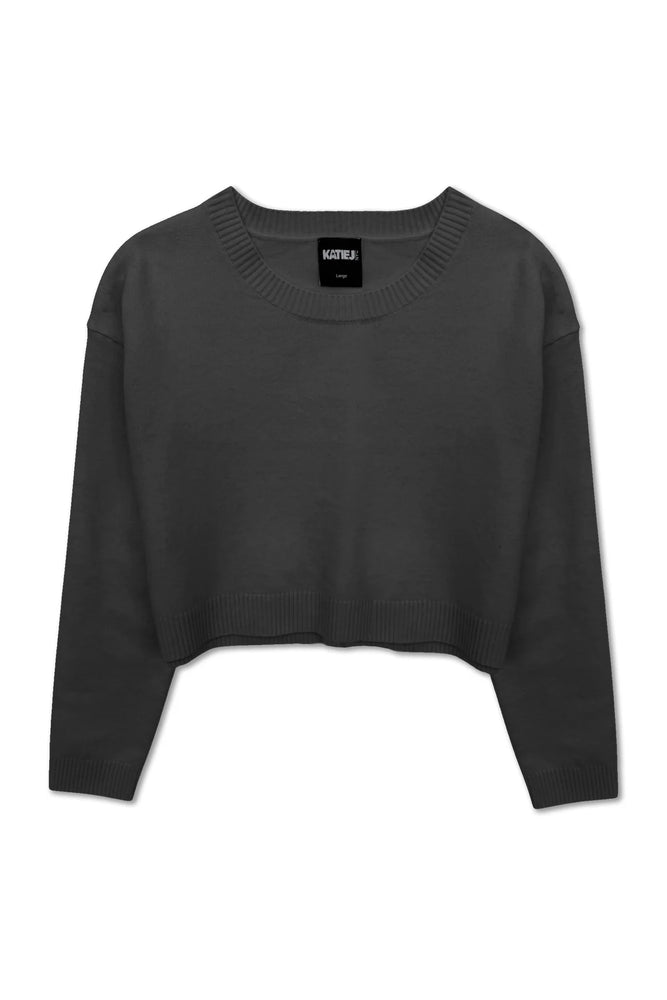Marlena Black Crop Crew Sweater