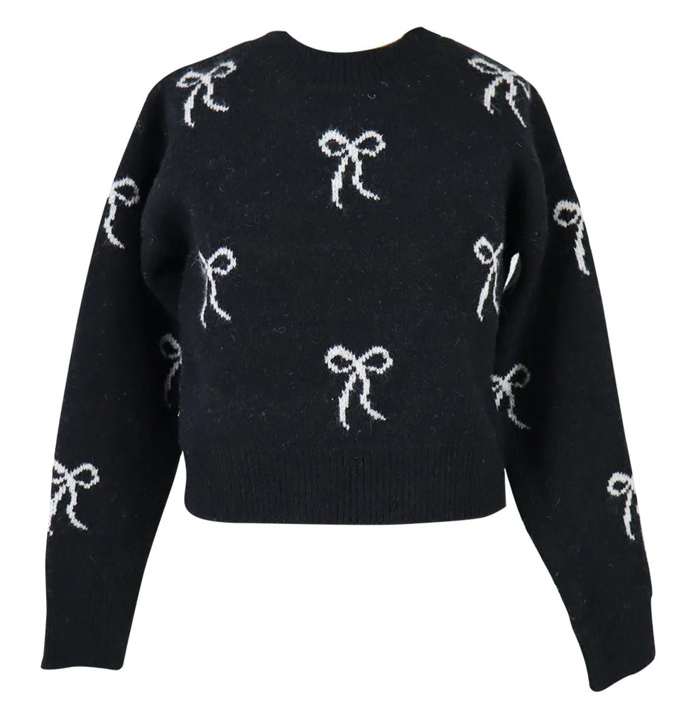 Black Camryn Crew Sweater with White Bows