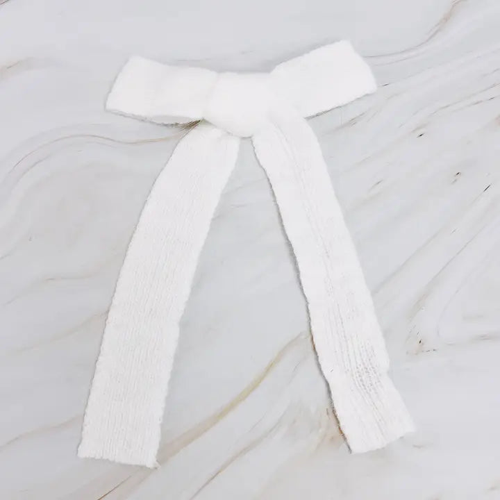 Preppy Yarn Bow White Hair Clip
