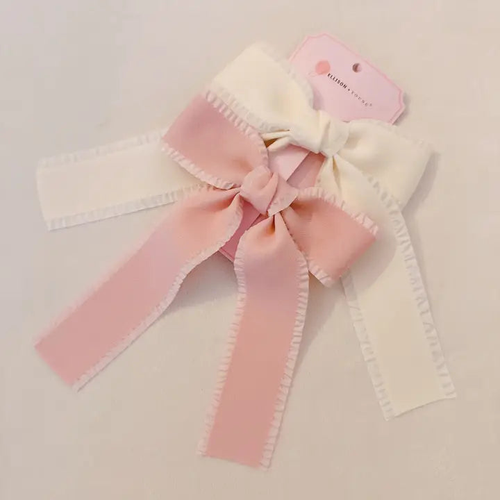 Ivory & Pink Lovely Edges Bow Hair Clip Set