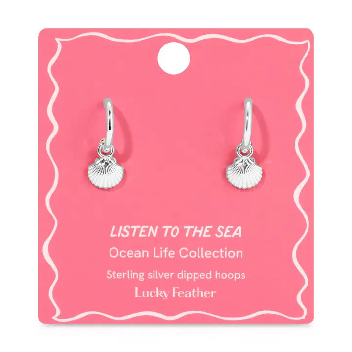 Lucky Feather Drop Hoop Earrings