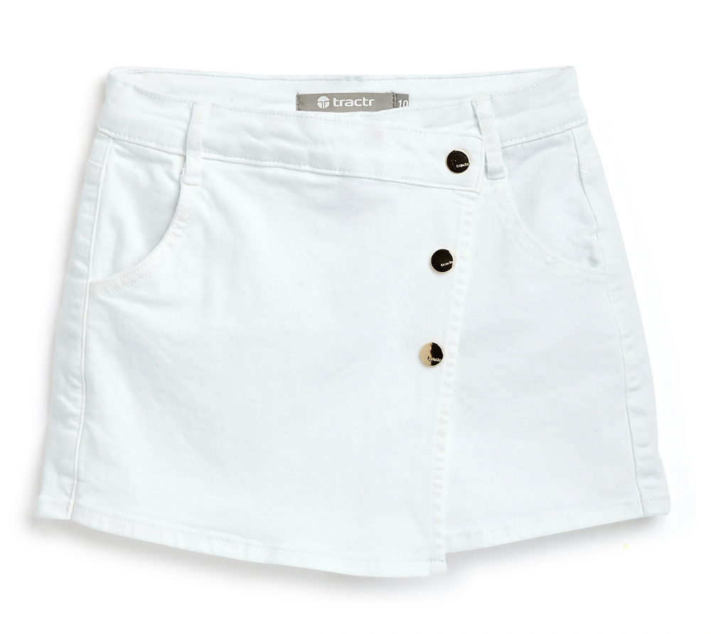 Tractr White Denim Skort w/Gold Buttons